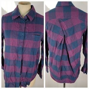 Lululemon Sz 6 Full Day Ahead Plaid Flannel Shirt Purple Blue